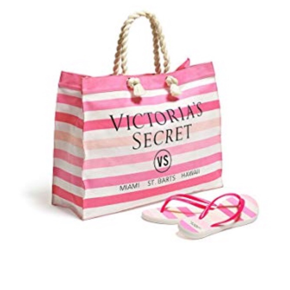 Victoria’s Secret Pink and White Tote w/Flipflops